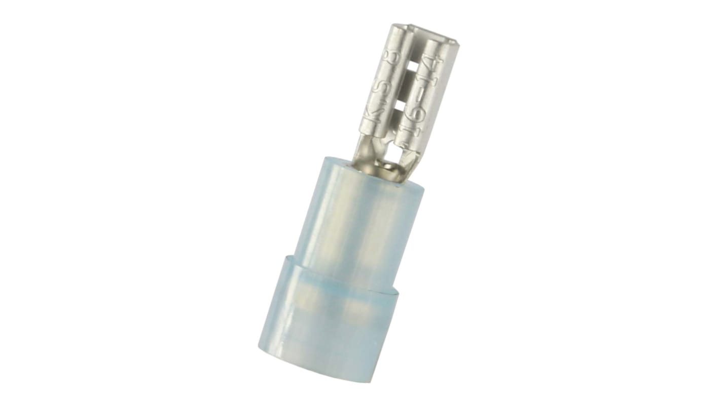 RS PRO Blue Insulated Female Spade Connector, Double Crimp, 0.8 x 2.8mm Tab Size, 1.5mm² to 2.5mm²
