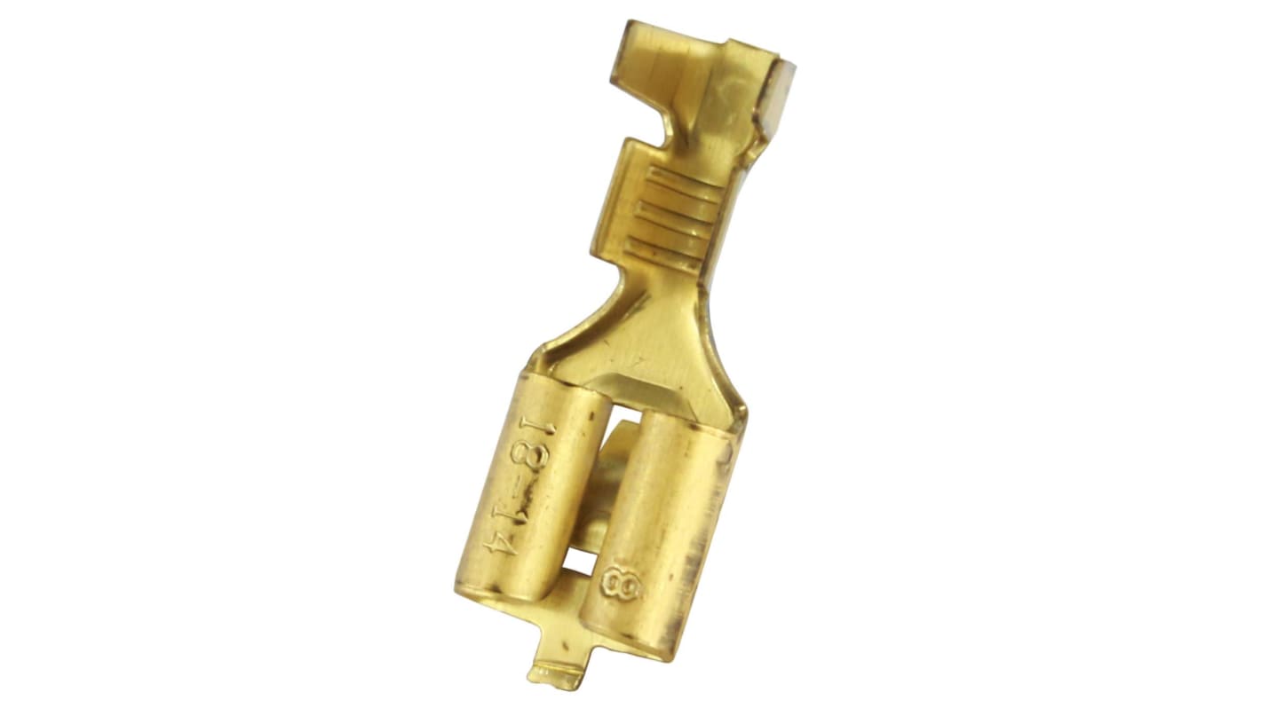 RS PRO Uninsulated Female Spade Connector, Open barrel, 6.35 x 0.8mm Tab Size, 0.8mm² to 2mm²