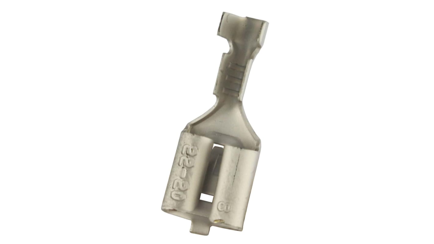 RS PRO Uninsulated Female Spade Connector, Open barrel, 6.35 x 0.8mm Tab Size, 0.5mm² to 0.8mm²