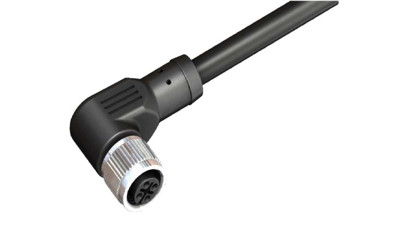 RS PRO 4芯传感器执行器电缆, 15m长, M12直角母座转无终端接头, 0.34 mm²CSA, PUR黑色护套, IP67