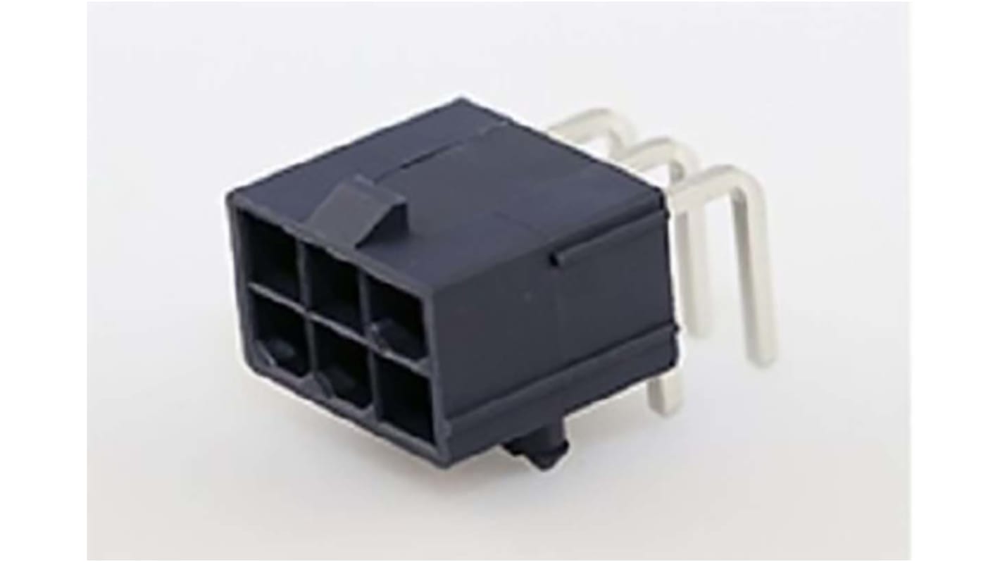 Molex Mini-Fit Jr. Series Right Angle Through Hole PCB Header, 6 Contact(s), 4.2mm Pitch, 2 Row(s), Shrouded