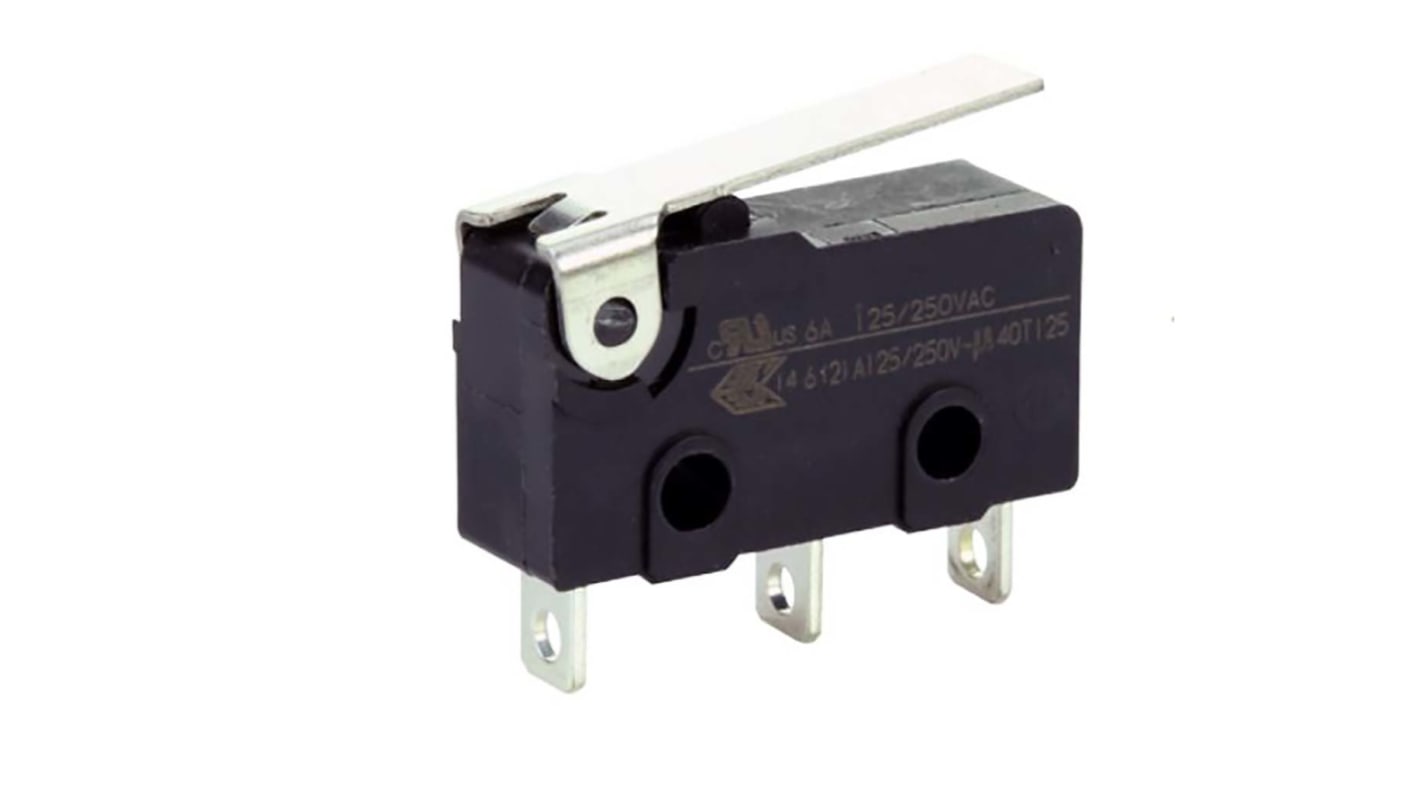 Honeywell Standard Simulated Roller Lever Micro Switch, Quick Connect Terminal, 6 A, SP-CO, IP40