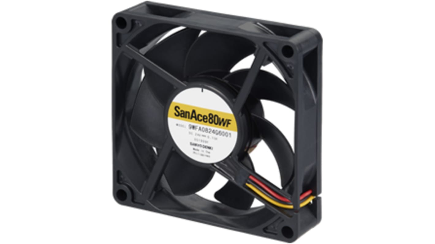 Sanyo Denki Axial Fan, 24 V dc, DC Operation, 50.8cfm, 3.6W, 150mA Max, IP68, 80 x 80 x 20mm