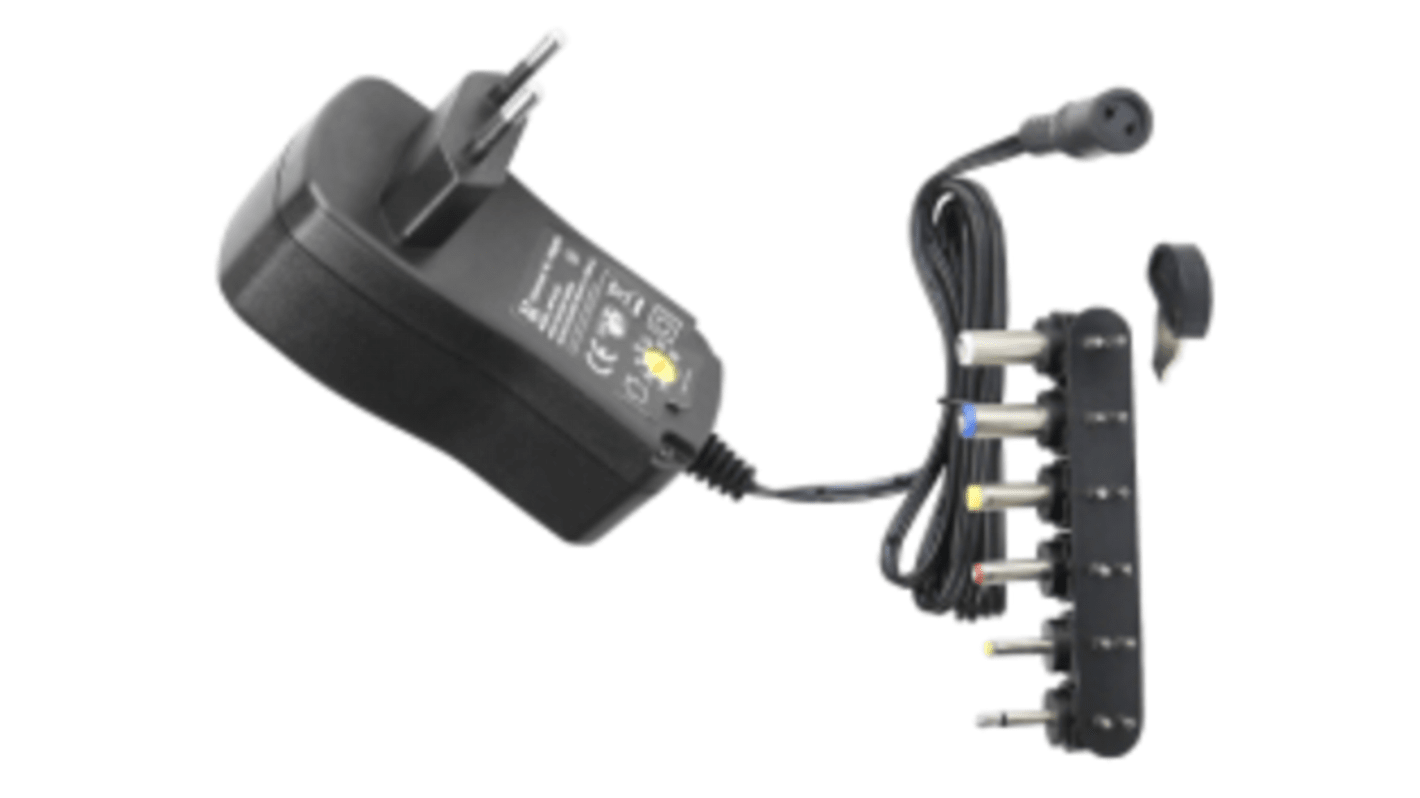 Adaptador AC/DC RS PRO 90 → 264V ac, 3V dc, 7 salidas, Adaptador ac/dc, 1.5A, 4.5W, Toma europea de 2 pines, No