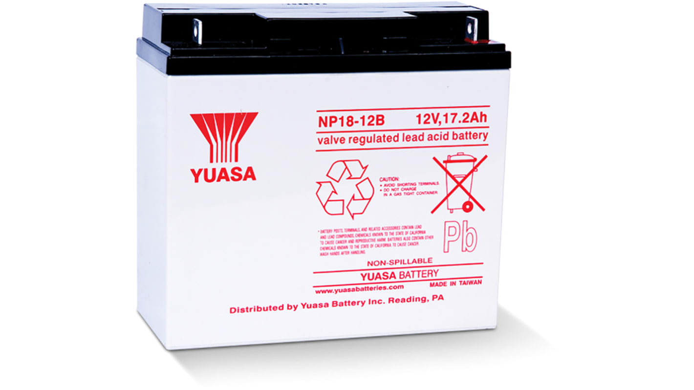 Yuasa NP18-12B, 12V Forseglet blysyrebatteri, VRLA Type, 17.2Ah