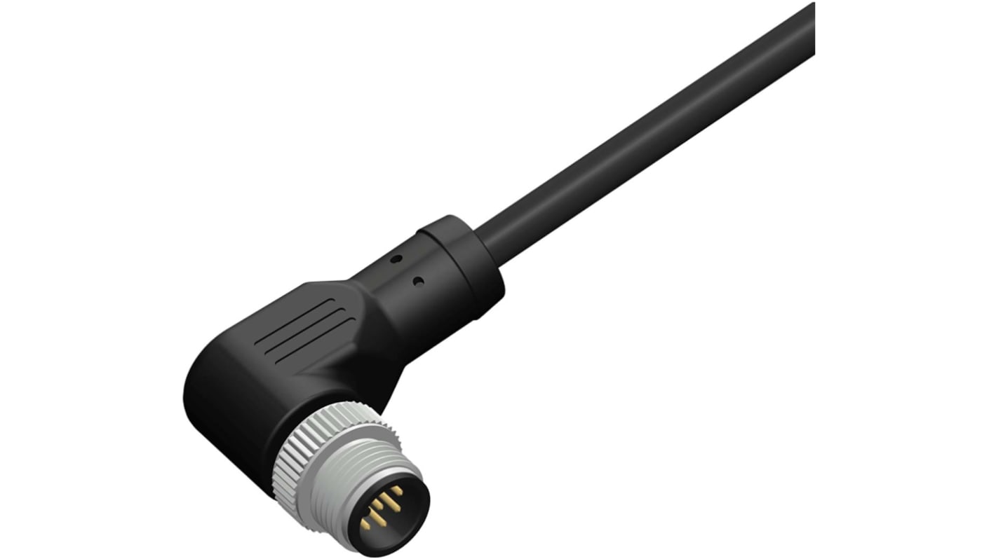 RS PRO Right Angle Male 8 way M12 to Right Angle Male Unterminated Sensor Actuator Cable, 5m