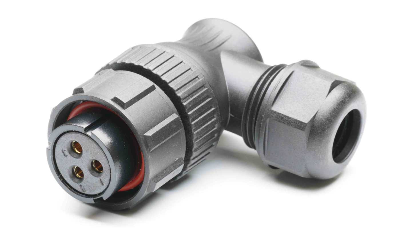 Conector circular RS PRO macho Ángulo de 90° de 3 vías hembra, montaje aéreo, IP67