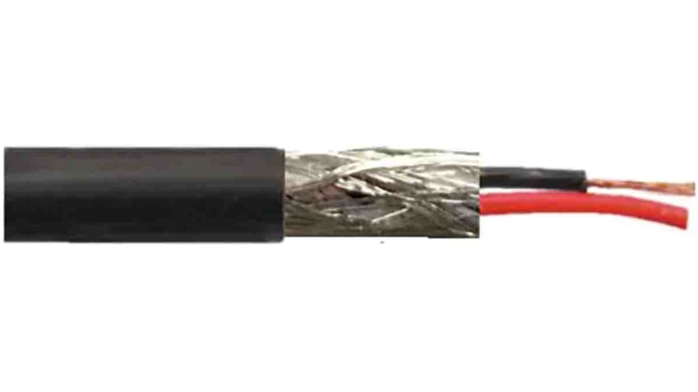 RS PRO 2 Core Microphone Cable, 0.22 mm² CSA Screened, 6.35mm od, 100m, Black