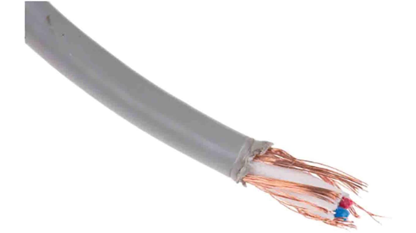 RS PRO 2 Core Microphone Cable, 0.14 mm² CSA Screened, 3.7mm od, 25m, Grey