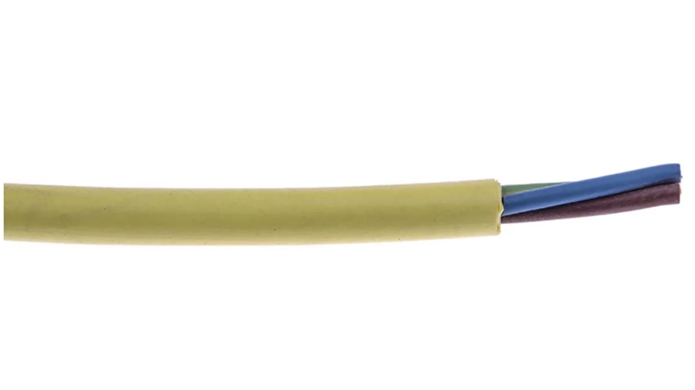 RS PRO 3 Core Power Cable, 1.5 mm², 1.5m, Yellow TPU Sheath, Coiled, 450/750 V