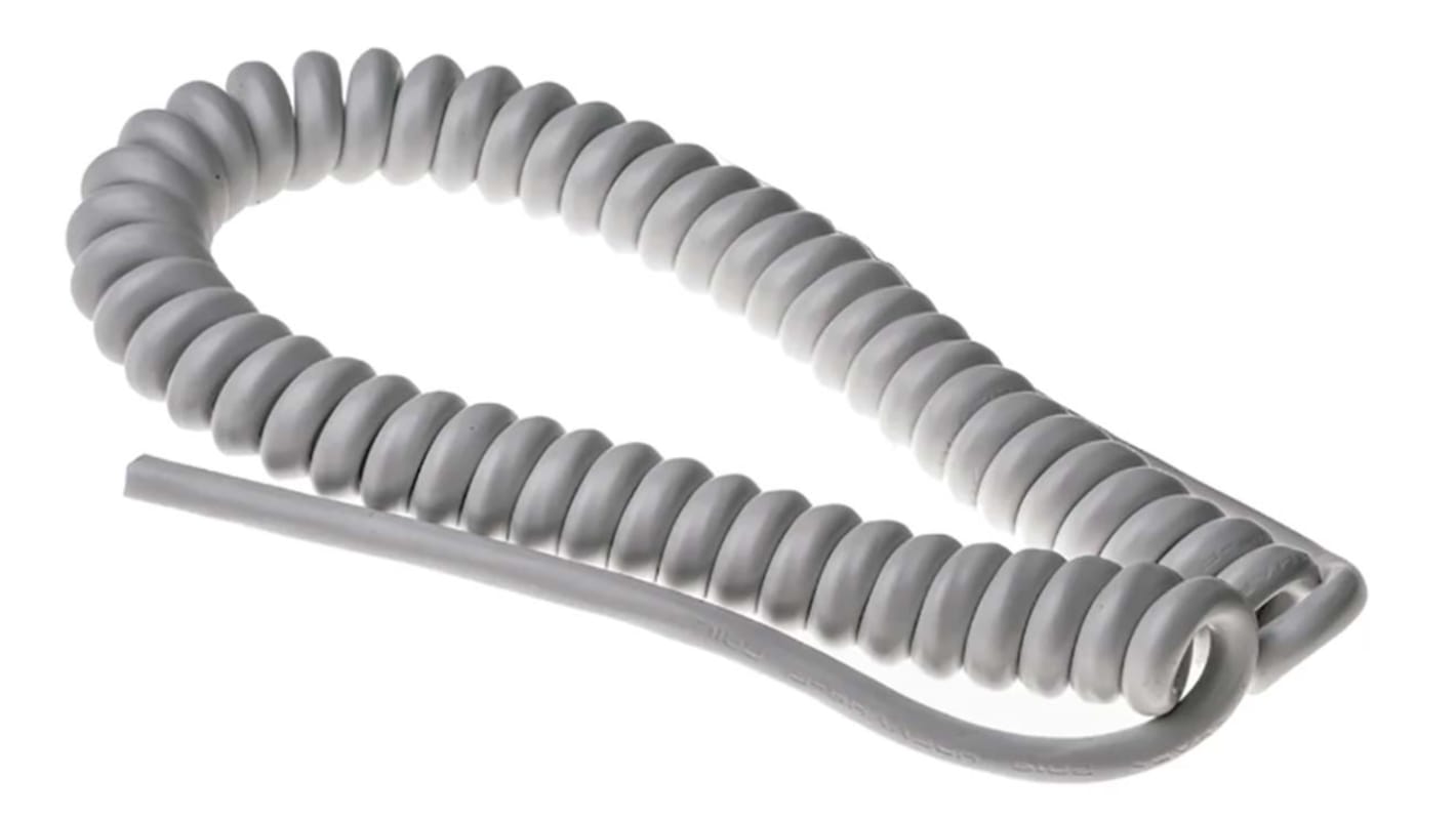 RS PRO, Coiled, 1m 2 Core, Grey TPU Power Cable +50°C