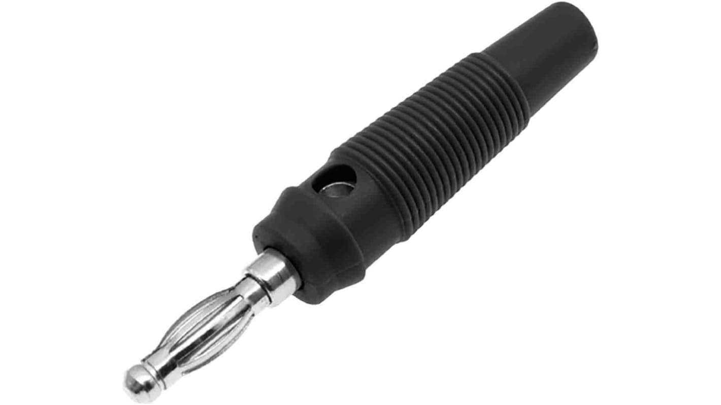 RS PRO Black Male Banana Plug, 4 mm Connector, Screw Termination, 24A, 30V, Nickel Plating