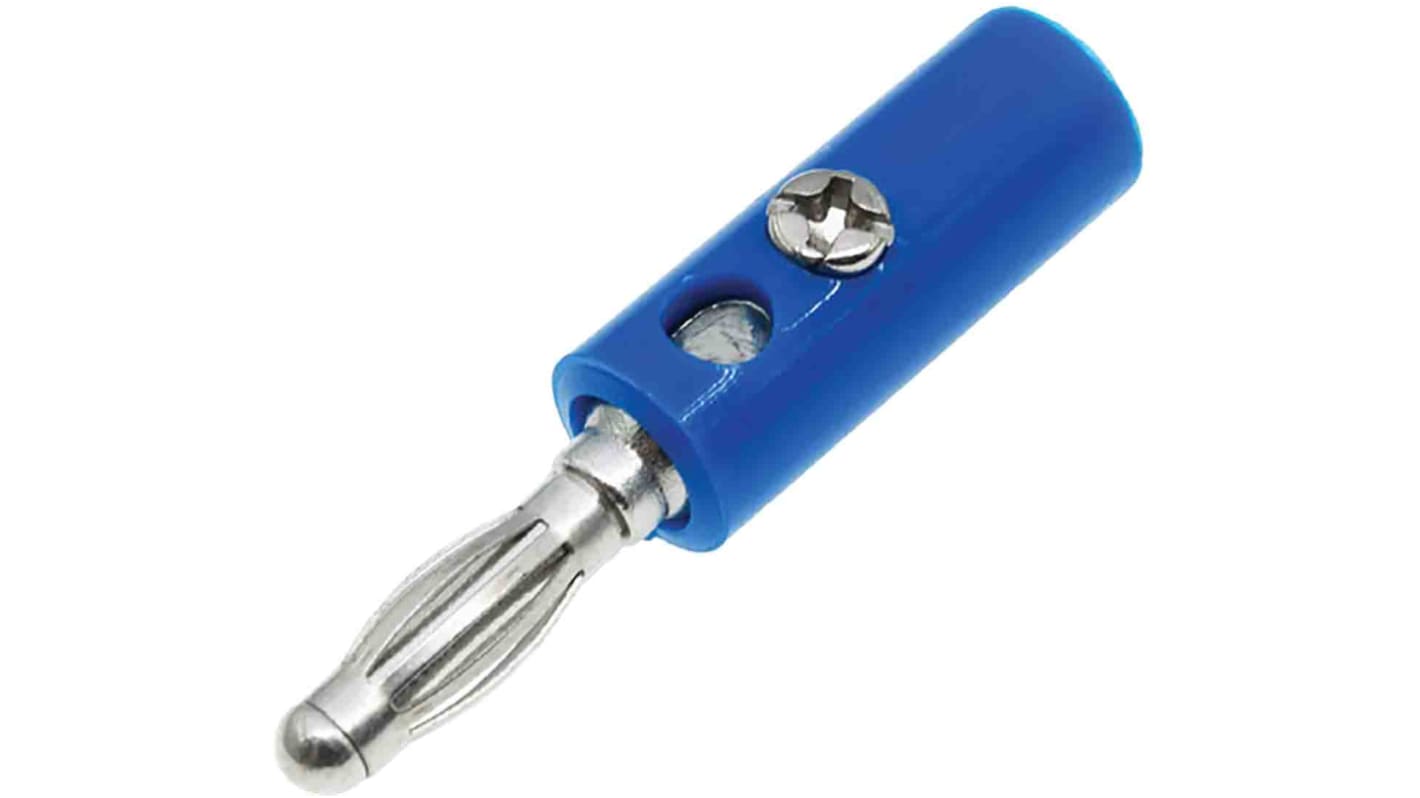 RS PRO Blue Male Banana Plug, 4 mm Connector, 32A, 30V, Nickel Plating