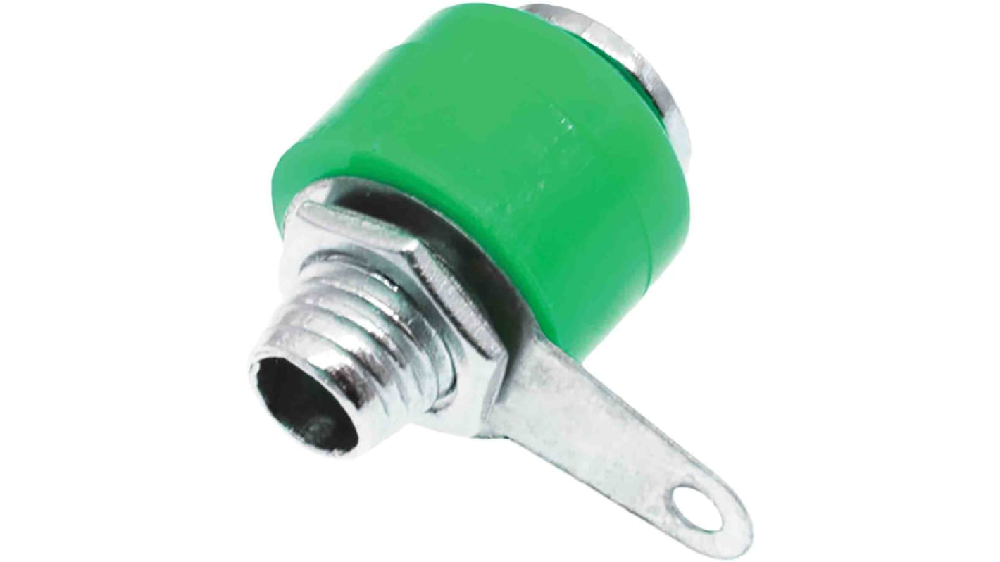 RS PRO Green Female Banana Socket, 4 mm Connector, Solder Termination, 19A, 30V, Nickel Plating