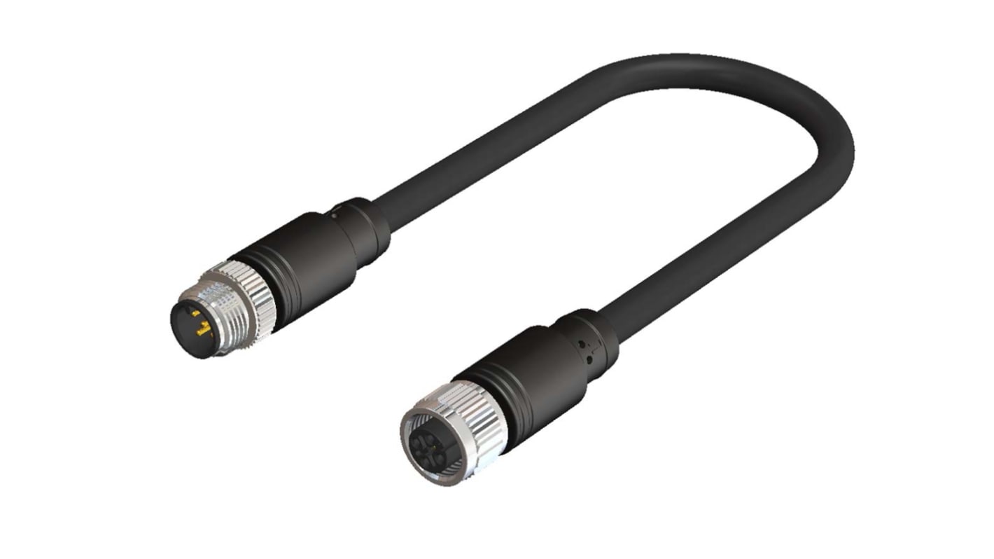 RS PRO 5芯传感器执行器电缆, 5m长, M12直向母座转M12直向公插, 0.34 mm²CSA, PUR黑色护套, IP67