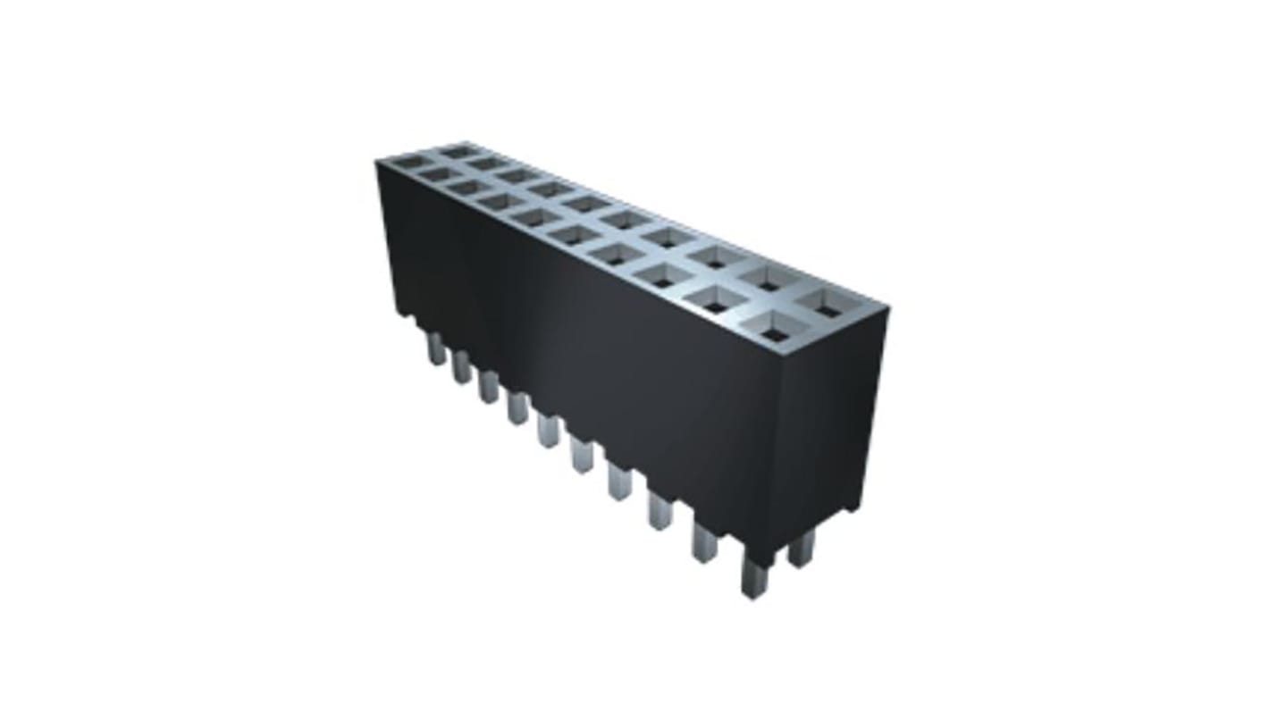 Samtec SQT Series Right Angle Through Hole Mount PCB Socket, 18-Contact, 2-Row, 2mm Pitch, Solder Termination