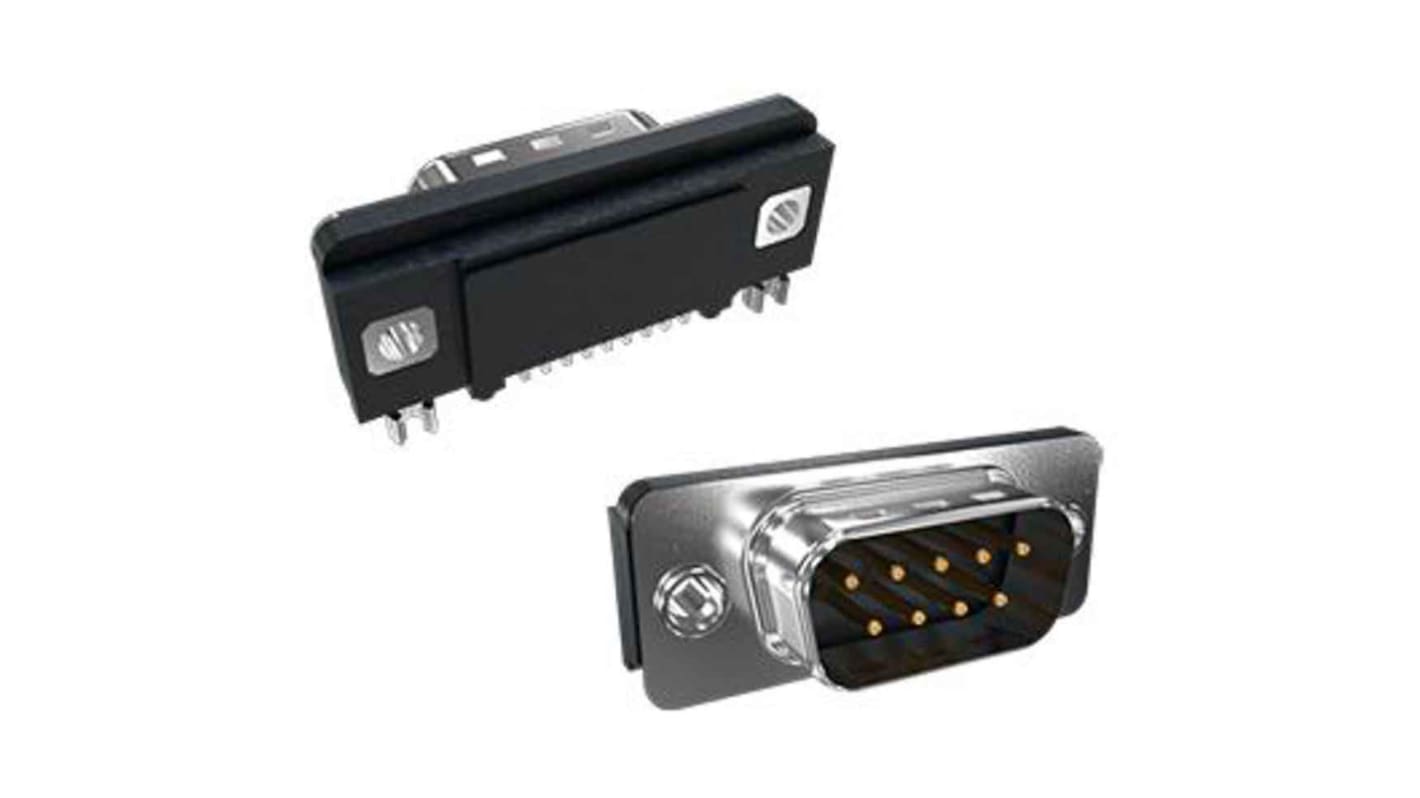 Conector D-sub Amphenol Communications Solutions, Serie Slimline, paso 2.78mm, Ángulo de 90° , SMT, Macho, con Bloqueos