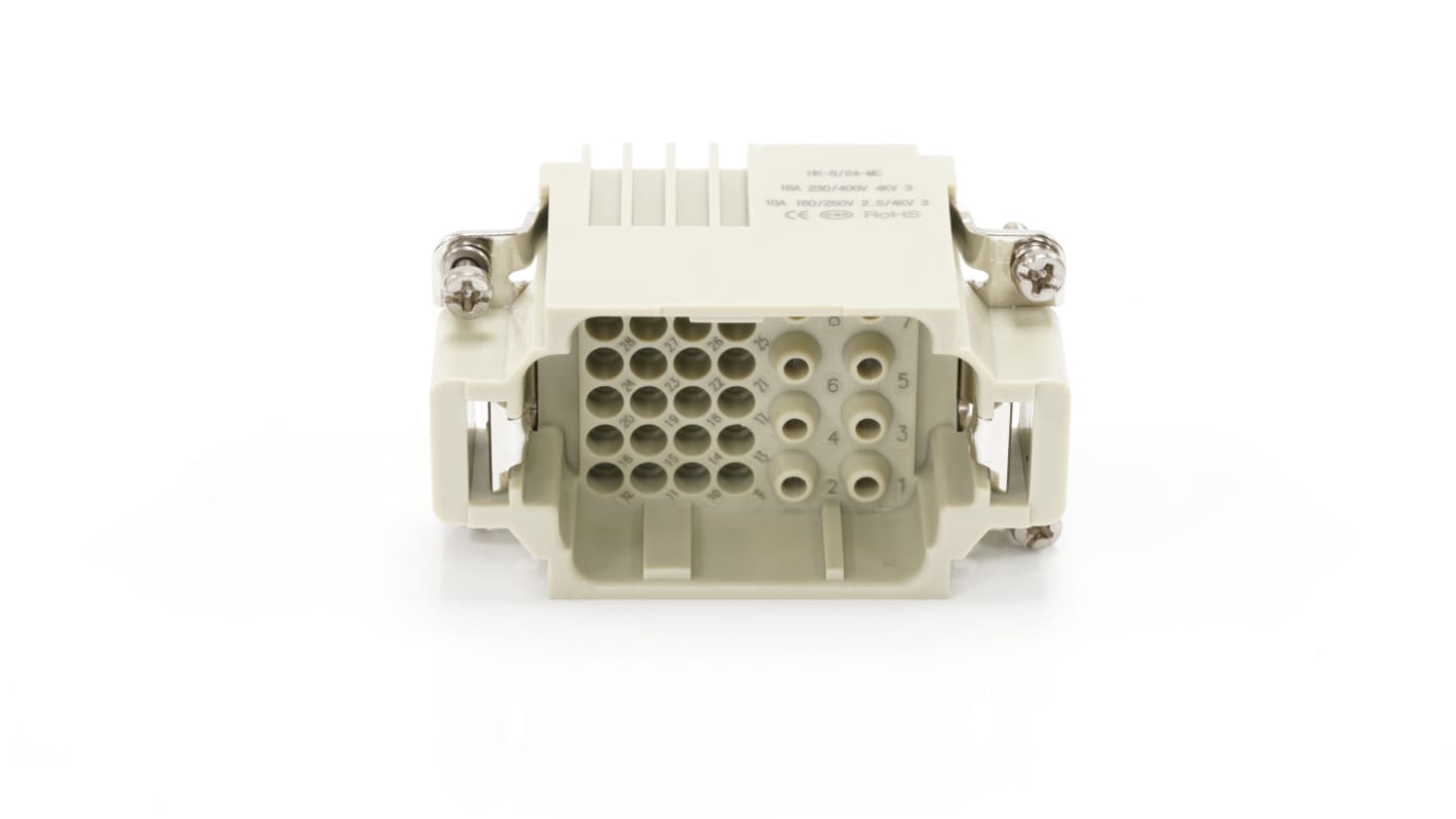 RS PRO Heavy Duty Power Connector Insert, 10 → 16A, Male, 8 → 24 Contacts