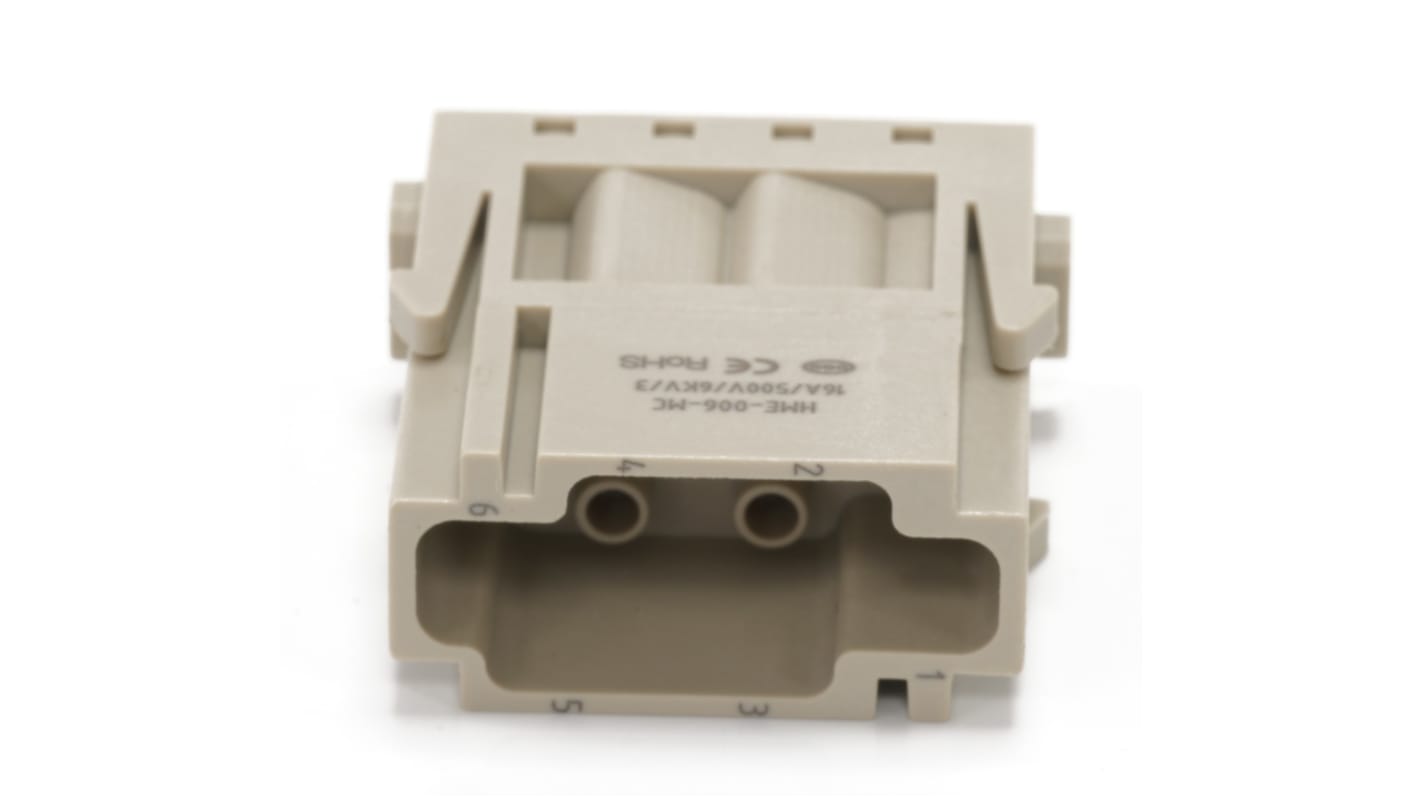 RS PRO Heavy Duty Power Connector Insert, 16A, Male, 6 Contacts