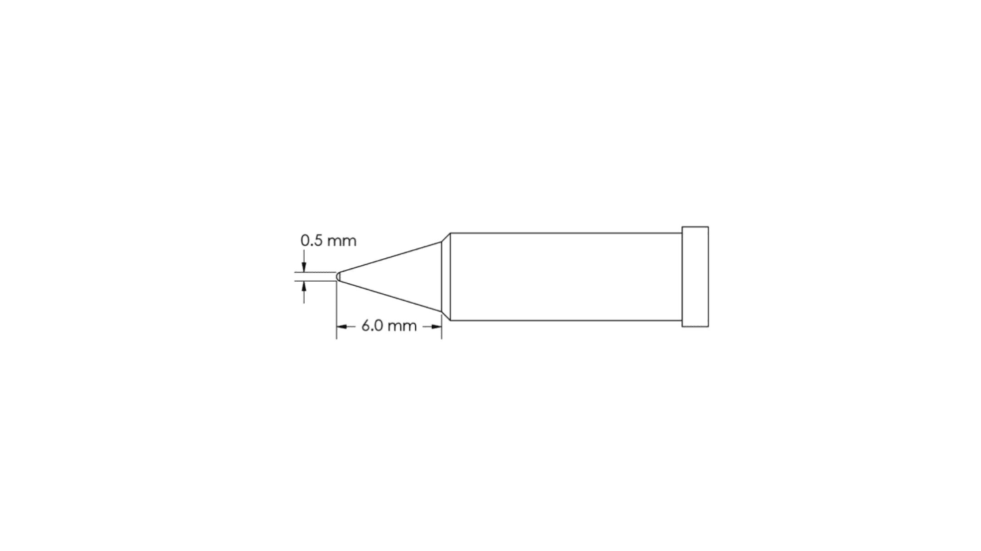 Punta saldatore Metcal GT4-CN0005P, serie GT4, 0,5 x 6 mm, forma conica