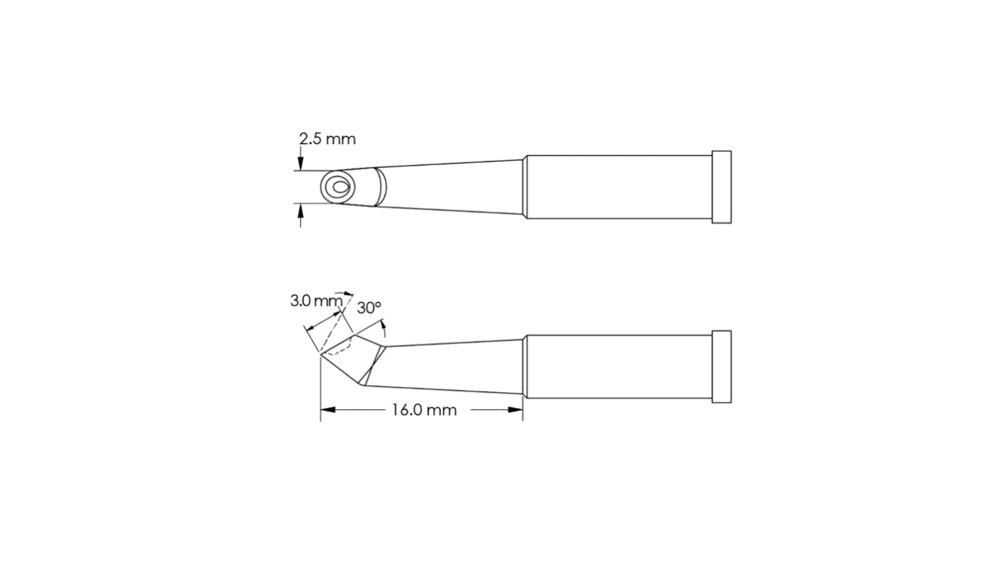 Punta de soldadura tipo Hoof Metcal, serie GT4 mod. GT4-HF3025V, punta de 3,0 x 2,5 x 16 mm, 30°, para usar con Soldador