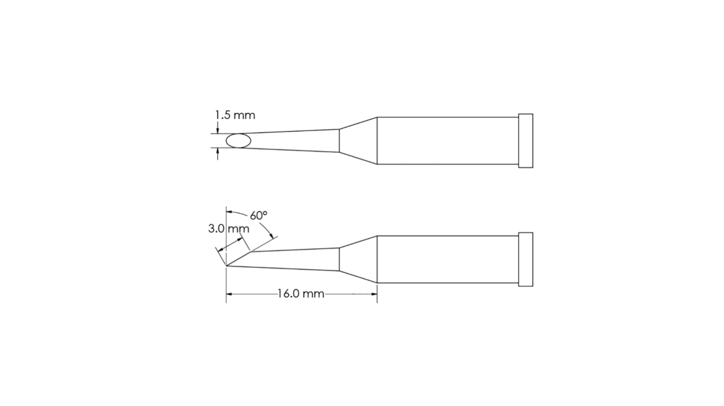 Punta de soldadura tipo Hoof Metcal, serie GT4 mod. GT4-HF6015S, punta de 1,5 x 16 mm, 60°, para usar con Soldador