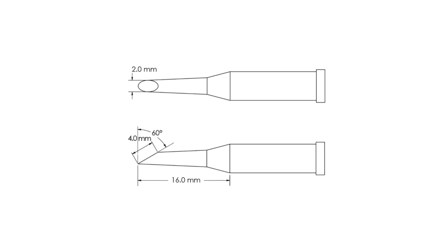 Punta saldatore Metcal GT4-HF6020S, serie GT4, 2,0 x 16 mm, forma: Zoccolo, angolo 60°