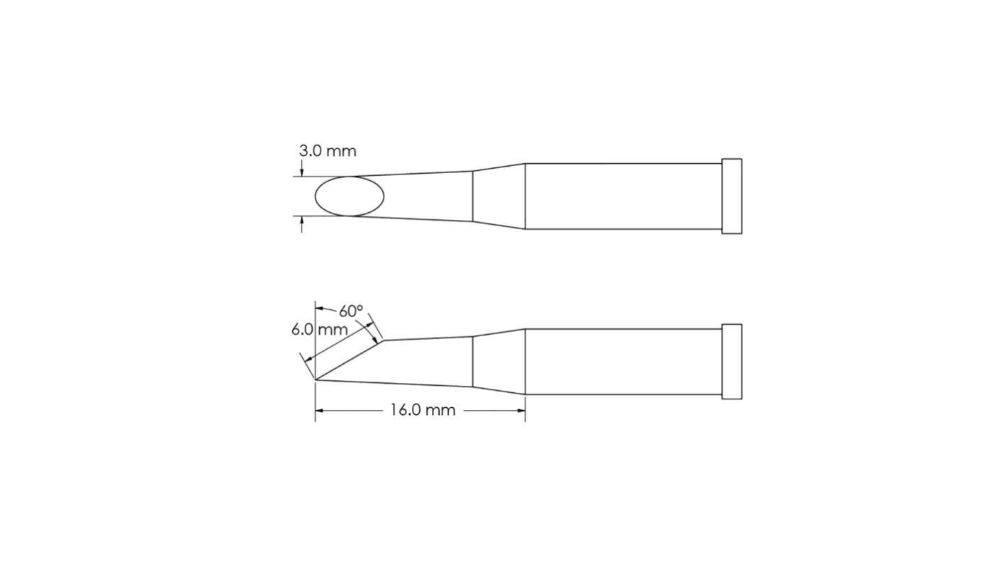 Punta de soldadura tipo Hoof Metcal, serie GT4 mod. GT4-HF6030S, punta de 3,0 x 16 mm, 60°, para usar con Soldador