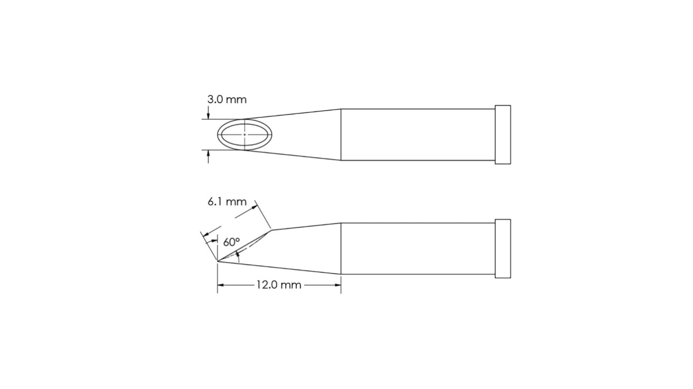 Punta saldatore Metcal GT4-HF6030V, serie GT4, 6,1 x 3,0 x 12 mm, forma: Zoccolo, angolo 60°