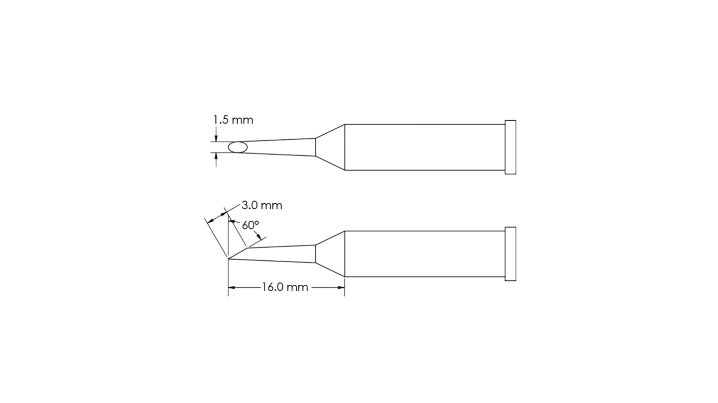 Punta de soldadura tipo Hoof Metcal, serie GT6 mod. GT6-HF6015S, punta de 1,5 x 16 mm, 60°, para usar con Soldador