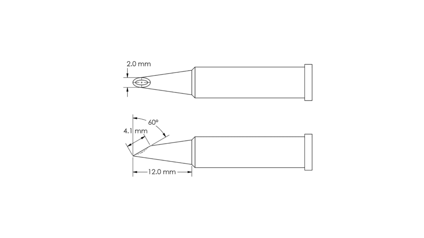 Punta de soldadura tipo Hoof Metcal, serie GT6 mod. GT6-HF6020V, punta de 4,1 x 2,0 x 12 mm, 60°, para usar con Soldador