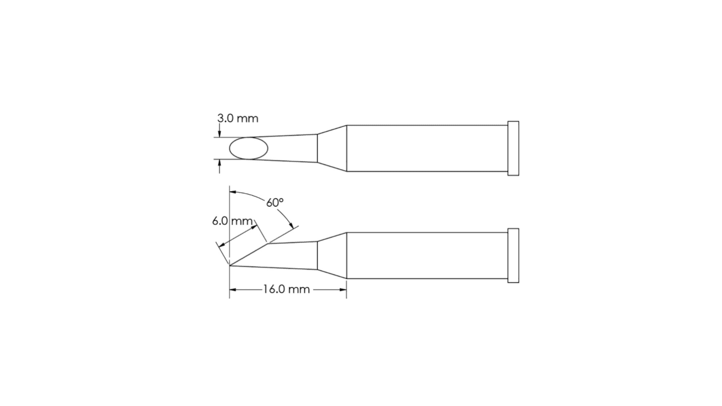Punta saldatore Metcal GT6-HF6030S, serie GT6, 3,0 x 16 mm, forma: Zoccolo, angolo 60°