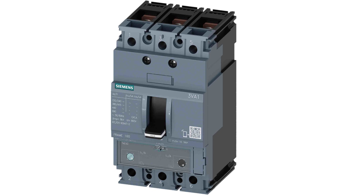 MCCB Siemens, 3 Polos, 32A, Capacidad de Ruptura 25 kA, Montaje fijo, SENTRON, 3VA