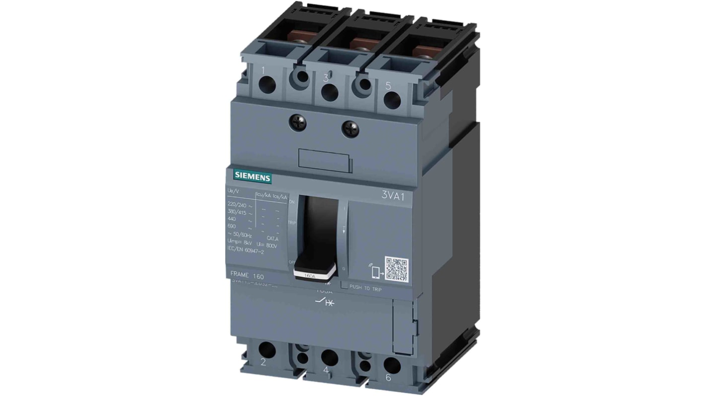 Siemens, SENTRON MCCB 3P 16A, Breaking Capacity 55 kA, Fixed Mount