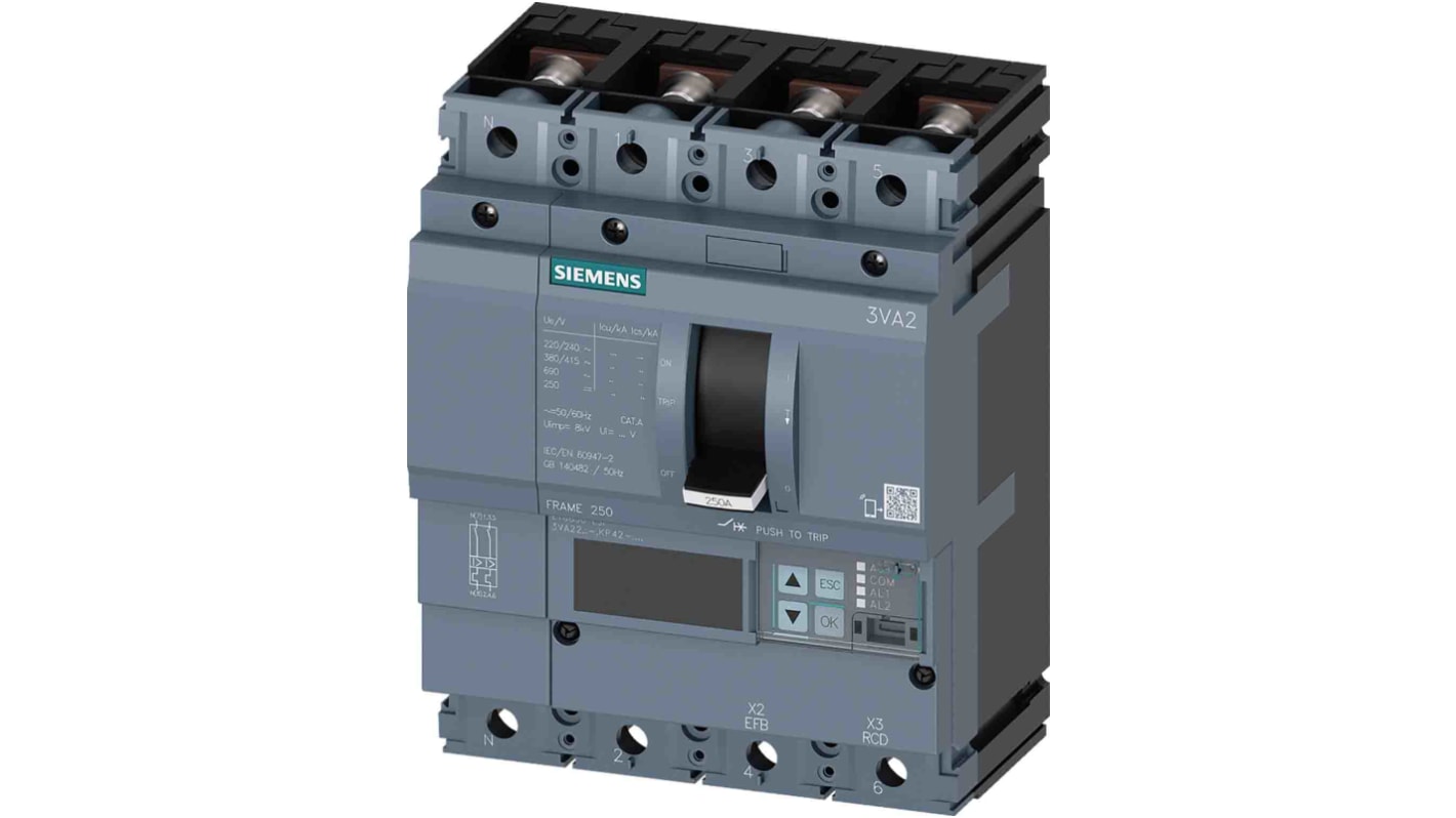 Siemens SENTRON 3VA, Leistungsschalter MCCB 4-polig, 160A / Abschaltvermögen 85 kA 690V, Fest