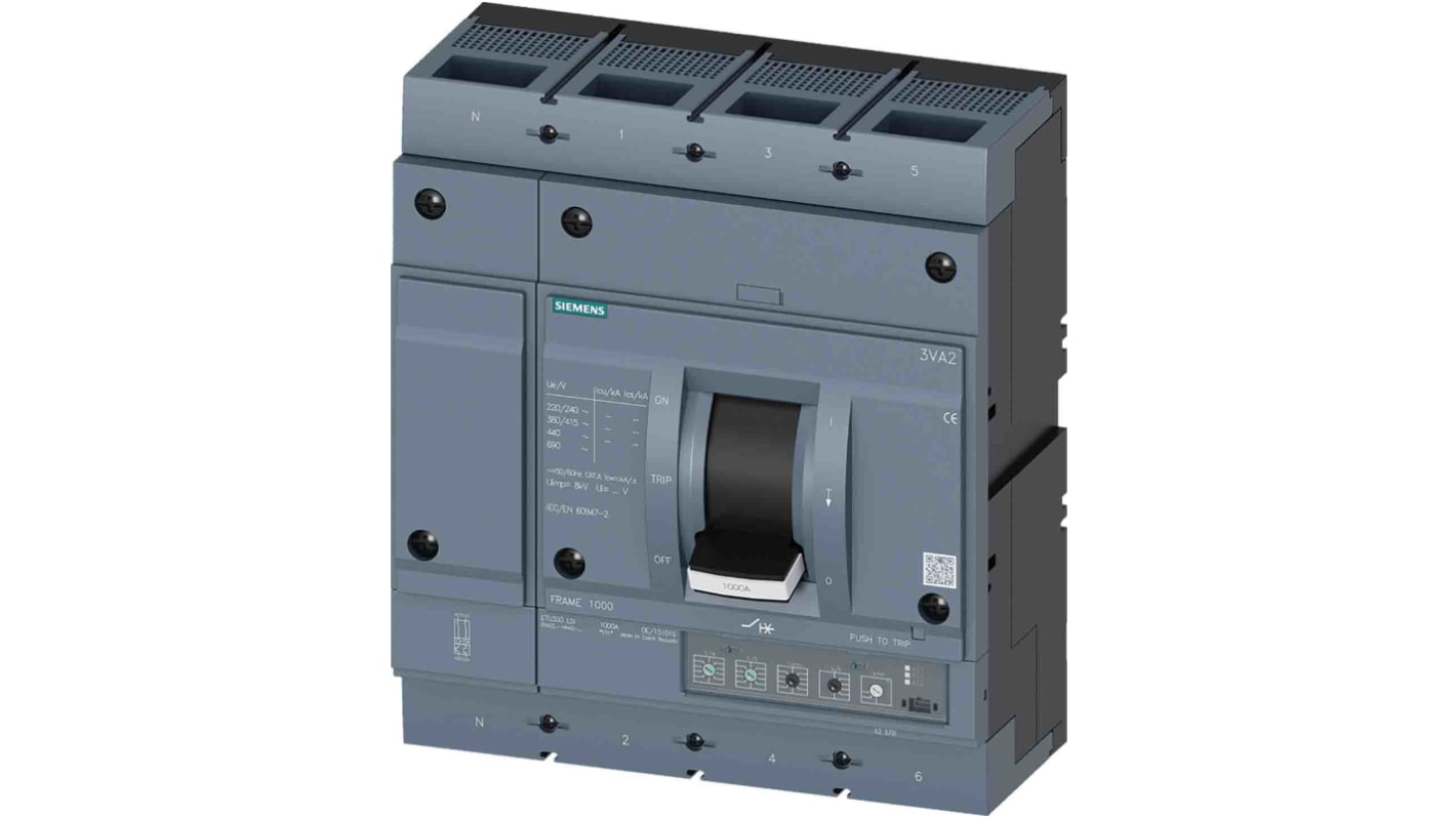 Siemens SENTRON 3VA, Leistungsschalter MCCB 4-polig, 1kA / Abschaltvermögen 55 kA 690V, Fest