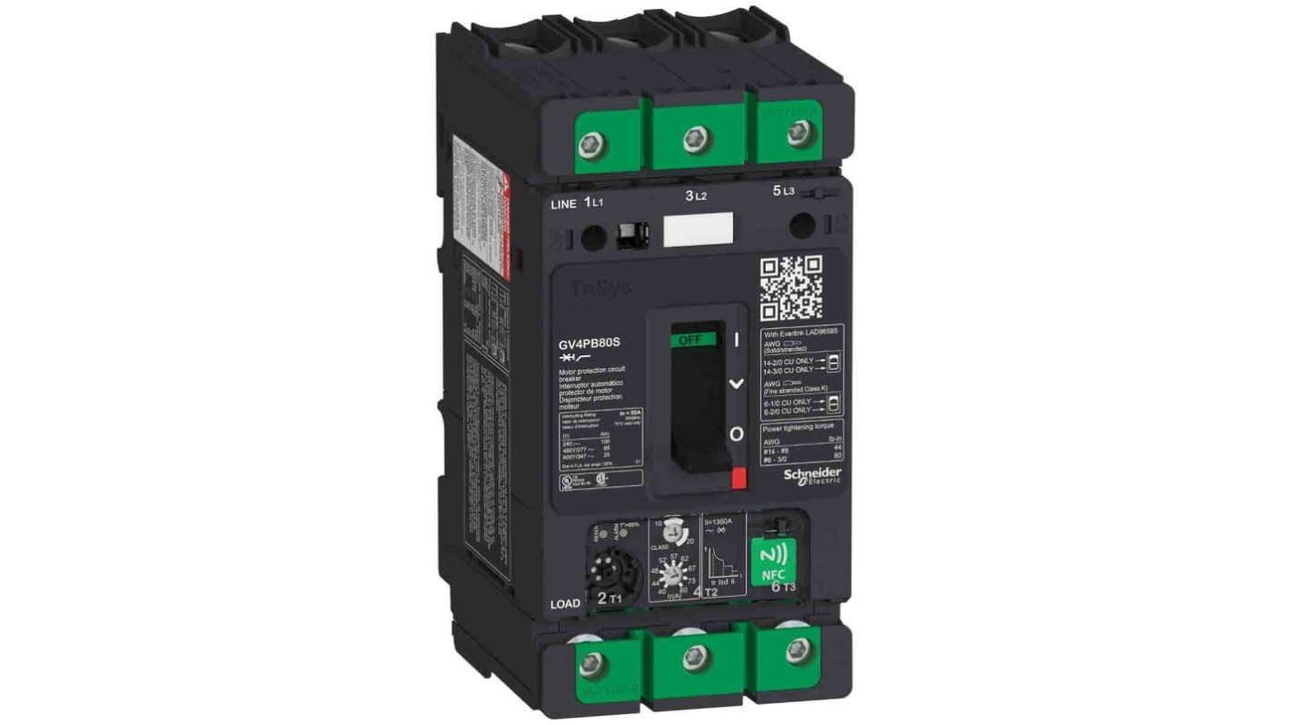 Schneider Electric TeSys Thermal Circuit Breaker - GV4PB 3 Pole 690V ac Voltage Rating, 80A Current Rating