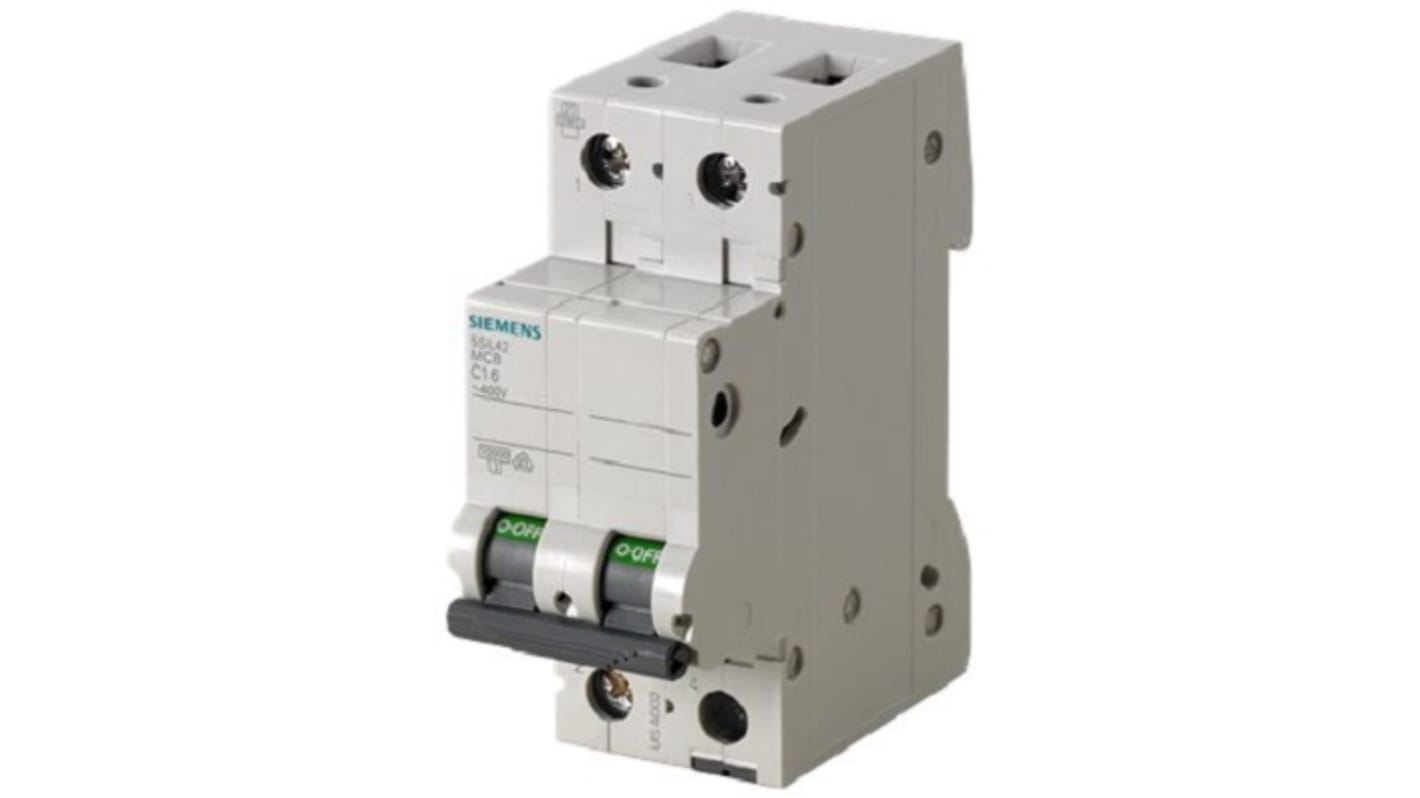 Siemens SENTRON 5SL4 MCB, 2P, 20A Curve C, 400V AC, 72V DC, 10 kA Breaking Capacity