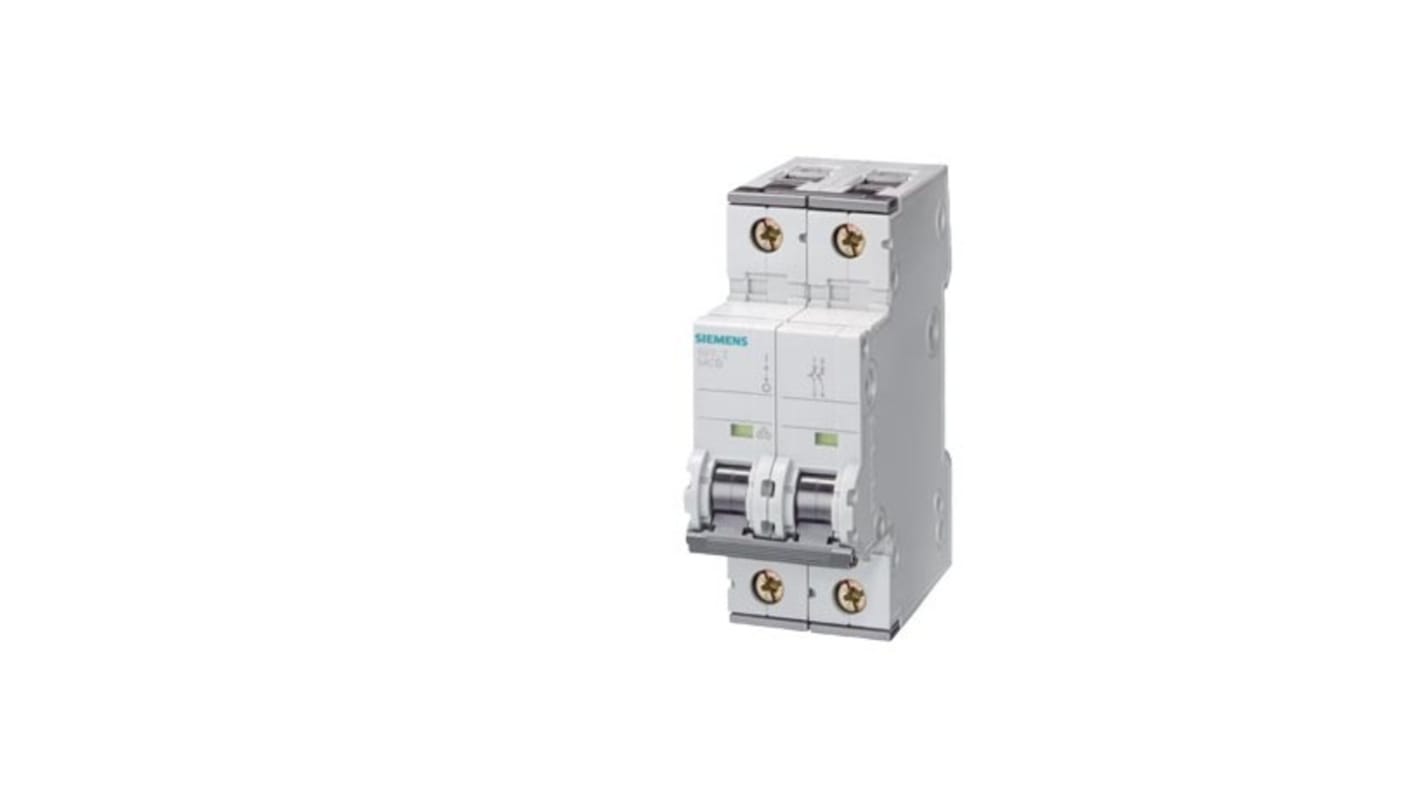 Interruptor automático 2P, 1A, Curva Tipo C, Poder de corte 10 kA 5SY5201-7, SENTRON, Montaje en Carril DIN