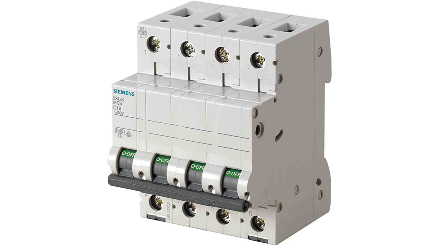 Siemens 5SL4 MCB Leitungsschutzschalter Typ D, Pol 3P+N 40A 400V, Abschaltvermögen 10 kA SENTRON DIN-Schienen-Montage