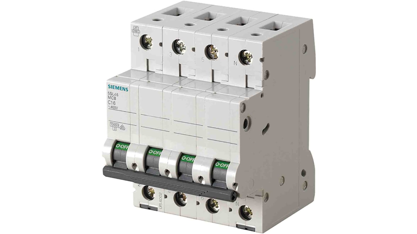 Siemens SENTRON 5SL4 MCB, 3+N, 3A Curve D, 400V AC, 10 kA Breaking Capacity