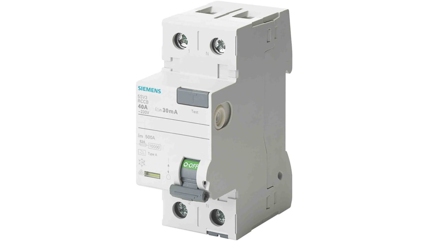 Siemens 5SV3 RCCB, 40A, 2 Pole, 30mA, Type F, 230V ac