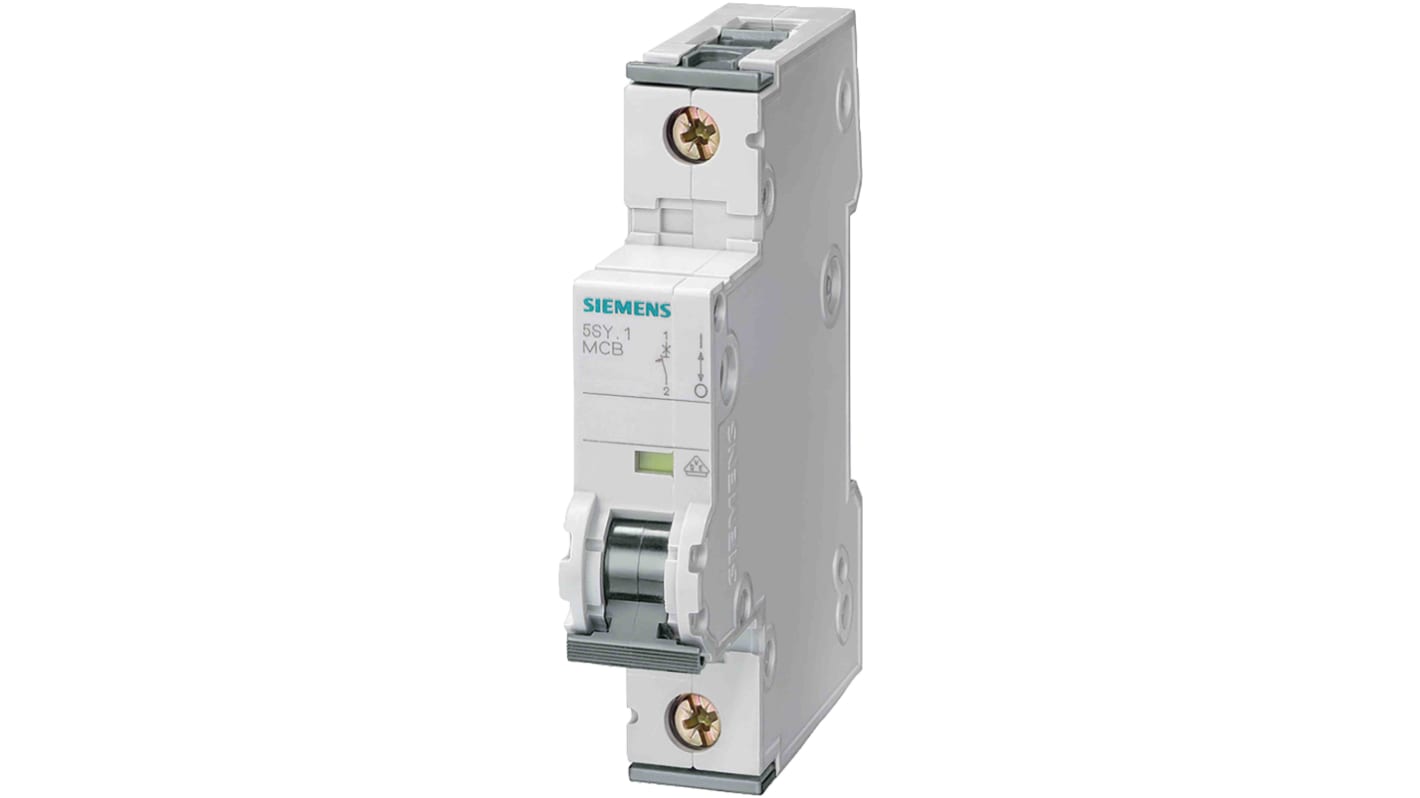 Siemens SENTRON 5SY4 MCB, 1P, 1.6A Curve D, 400V AC, 10 kA Breaking Capacity
