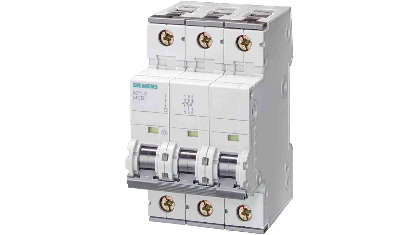 Siemens SENTRON 5SY4 MCB, 3P, 300mA Curve D, 400V AC, 72V DC, 10 kA Breaking Capacity
