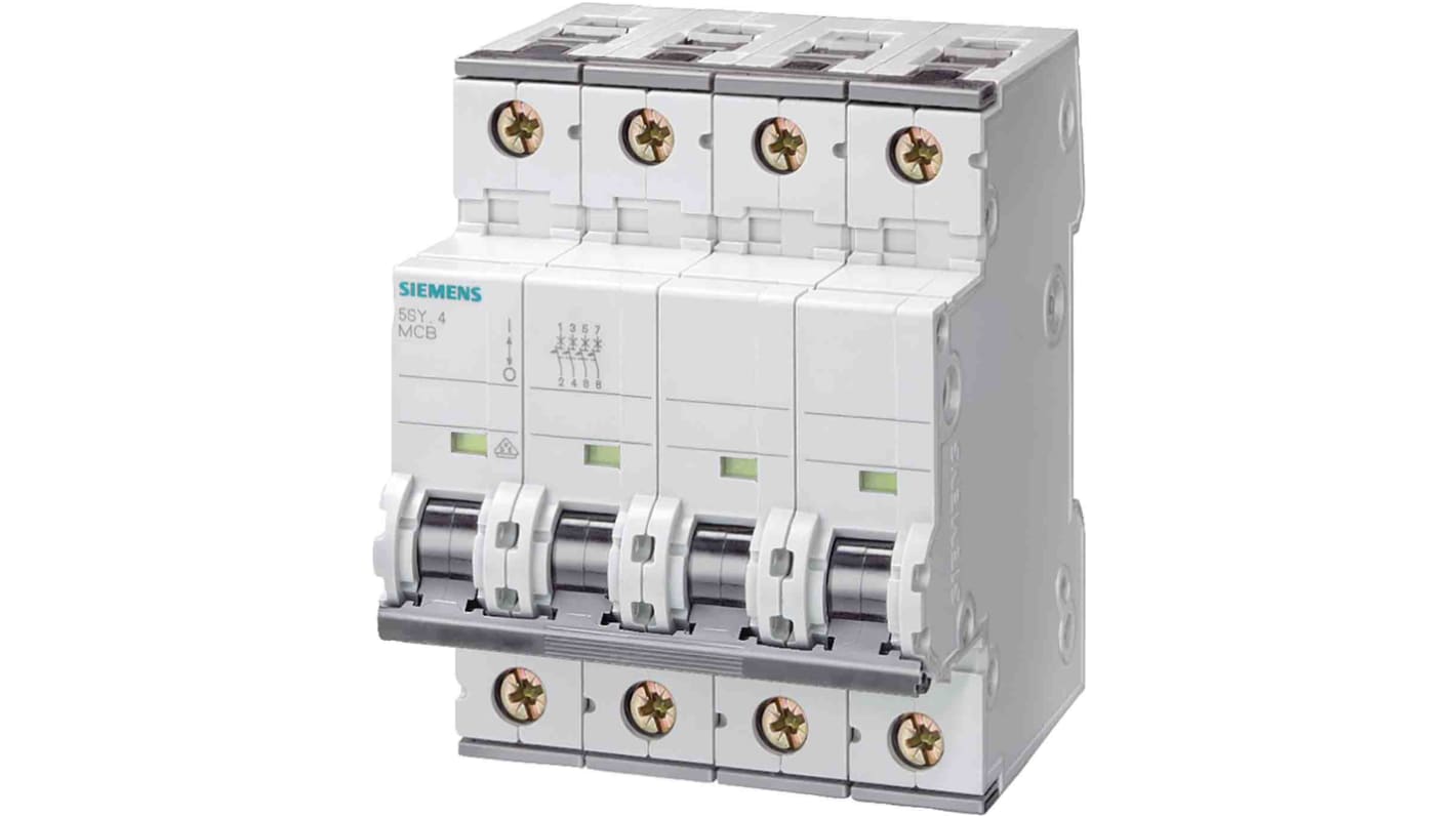 Siemens 5SY4 MCB Leitungsschutzschalter Typ D, Pol 3P+N 16A 400V, Abschaltvermögen 10 kA SENTRON DIN-Schienen-Montage