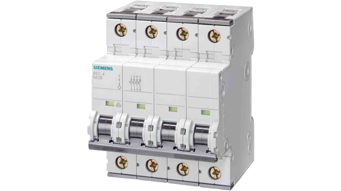 Siemens SENTRON 5SY6 MCB, 4P, 2A Curve C, 400V AC, 72V DC, 6 kA Breaking Capacity