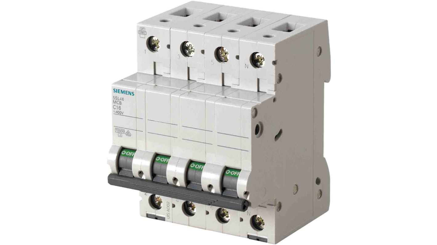 Siemens SENTRON 5SL4 MCB, 3P+N, 2A Curve C, 400V AC, 72V DC