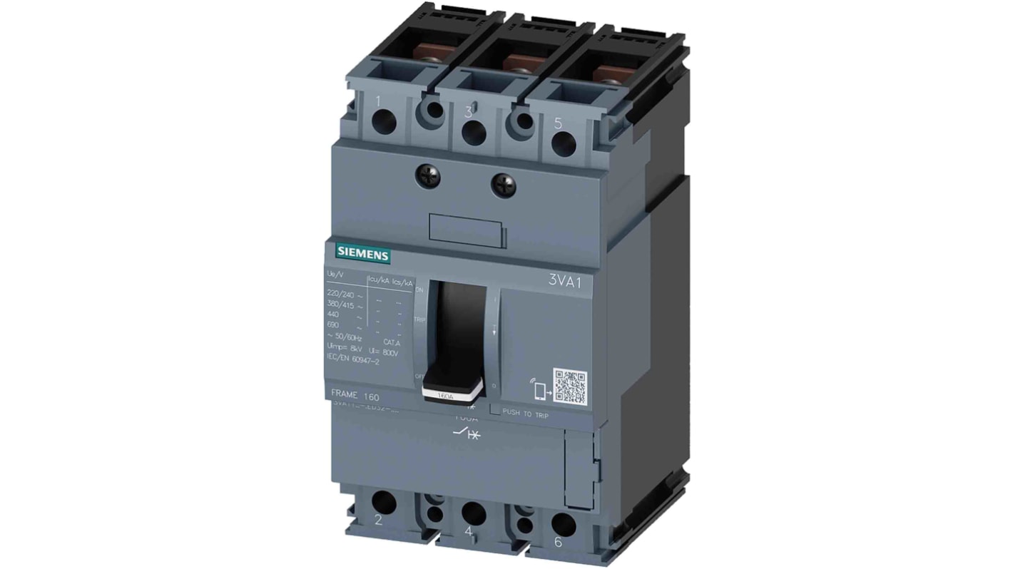 Siemens, SENTRON MCCB 3P 160A, Breaking Capacity 55 kA