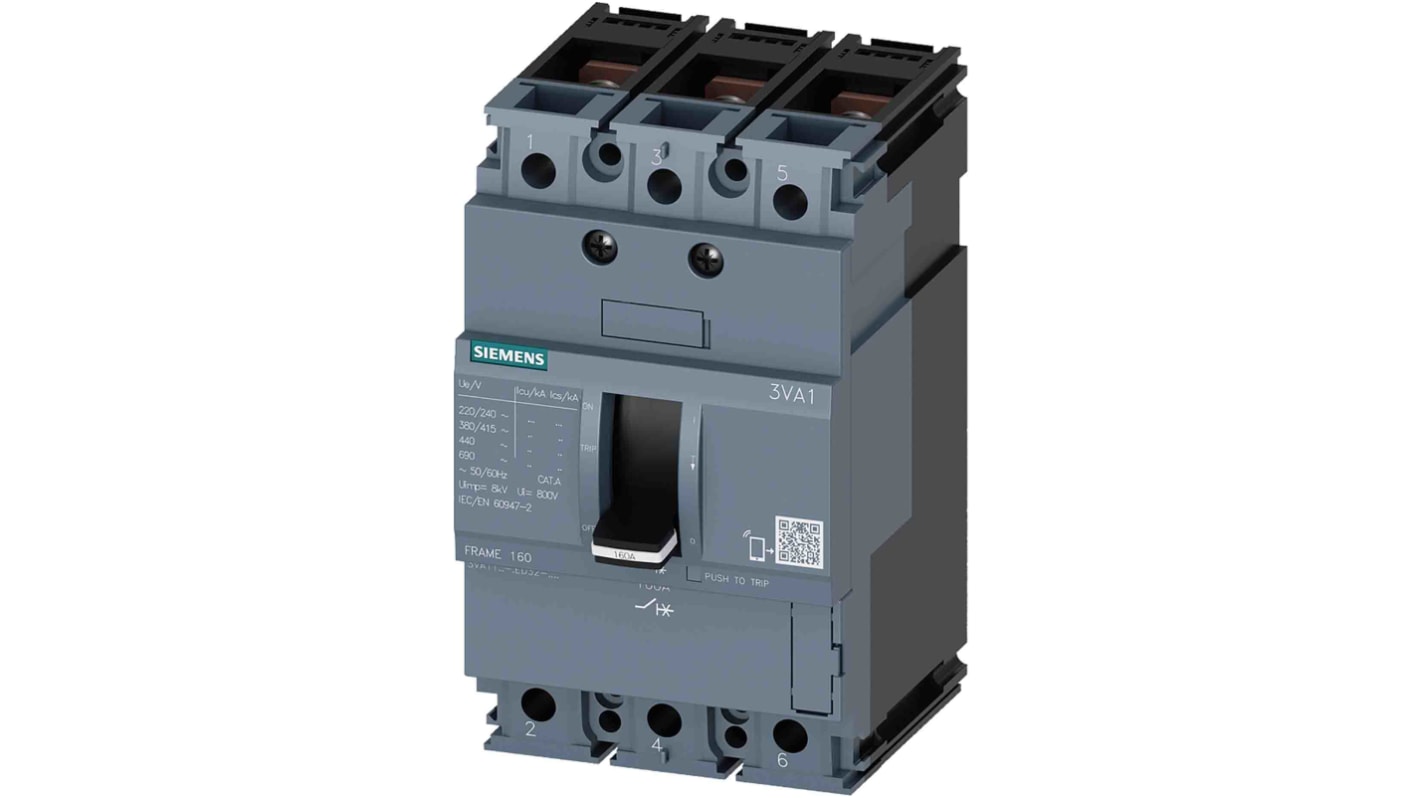 Wyłącznik kompaktowy MCCB, Typ H, 3-biegunowy, 32A, 690V, 500V, Siemens, 3VA1