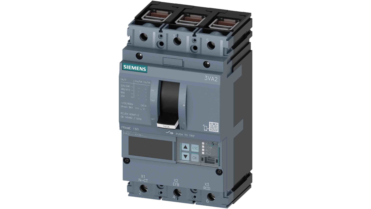 Interruttore magnetotermico scatolato 3VA2116-5KP36-0AA0, 3, 160A, 690V, potere di interruzione 55 kA